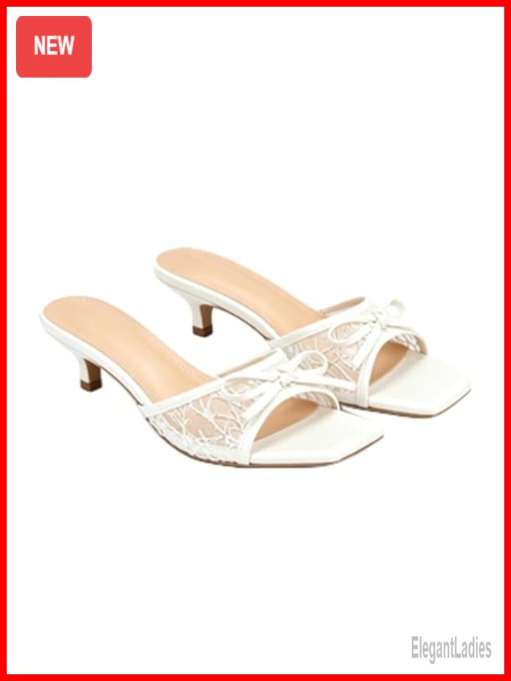 Women's Bow Kitten Heel Sandals Square Open Toe Slip On Mule Dress Heels